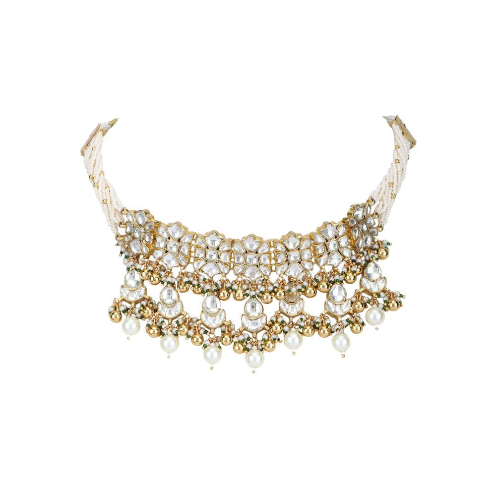 Auraa Trends 22Kt Gold Plated Kundan Classic Gold Choker Necklace Set for Women and Girls