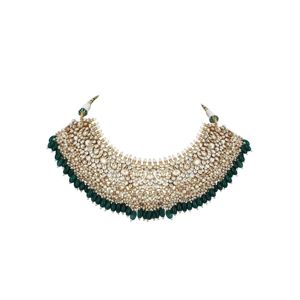 Auraa Trends 22Kt Gold Plated Kundan Classic Green Necklace Set for Women and Girls