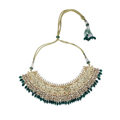 Auraa Trends 22Kt Gold Plated Kundan Classic Green Necklace Set for Women and Girls