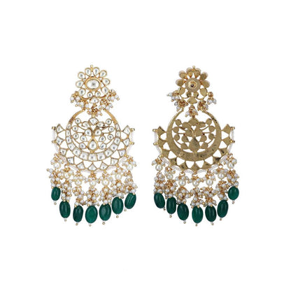 Auraa Trends 22Kt Gold Plated Kundan Classic Green Necklace Set for Women and Girls