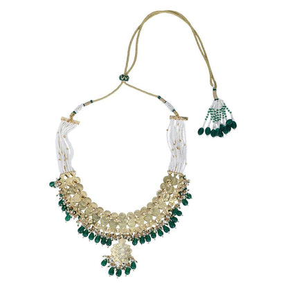 Auraa Trends 22Kt Gold Plated Kundan Red and Green Necklace Set for Women and Girls