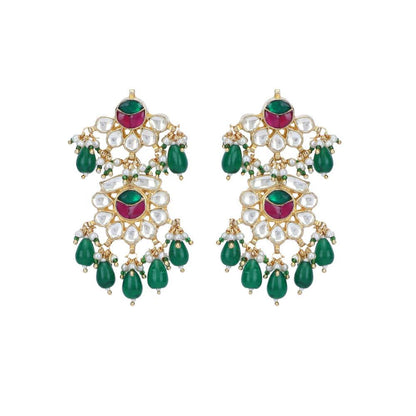 Auraa Trends 22Kt Gold Plated Kundan Red and Green Necklace Set for Women and Girls
