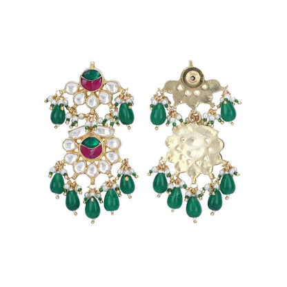 Auraa Trends 22Kt Gold Plated Kundan Red and Green Necklace Set for Women and Girls
