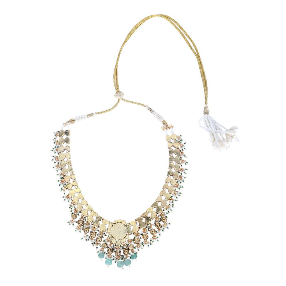 Auraa Trends 22Kt Gold Plated Kundan Red and Green Necklace Set for Women and Girls