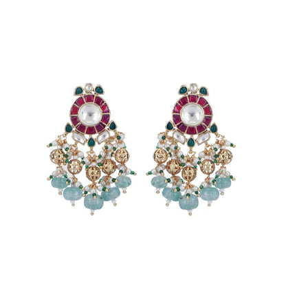 Auraa Trends 22Kt Gold Plated Kundan Red and Green Necklace Set for Women and Girls