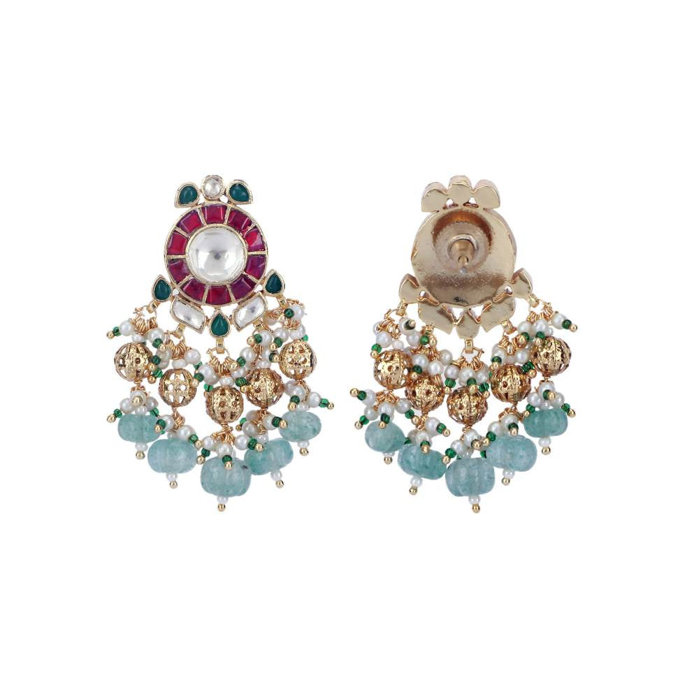 Auraa Trends 22Kt Gold Plated Kundan Red and Green Necklace Set for Women and Girls