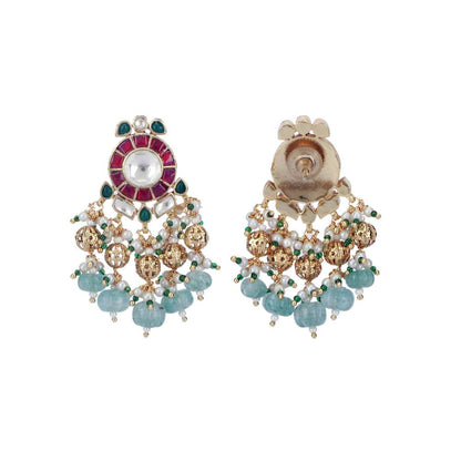 Auraa Trends 22Kt Gold Plated Kundan Red and Green Necklace Set for Women and Girls