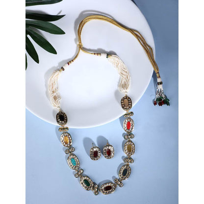 Auraa Trends 22Kt Gold Plated Kundan Navratna Necklace Set for Women and Girls