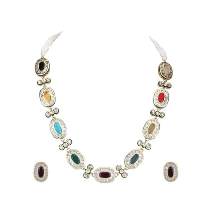 Auraa Trends 22Kt Gold Plated Kundan Navratna Necklace Set for Women and Girls