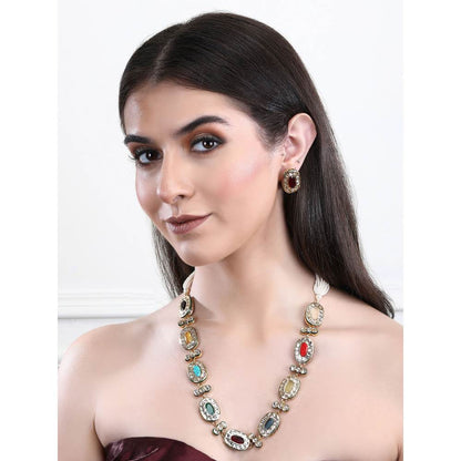 Auraa Trends 22Kt Gold Plated Kundan Navratna Necklace Set for Women and Girls
