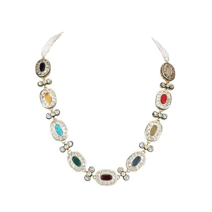 Auraa Trends 22Kt Gold Plated Kundan Navratna Necklace Set for Women and Girls