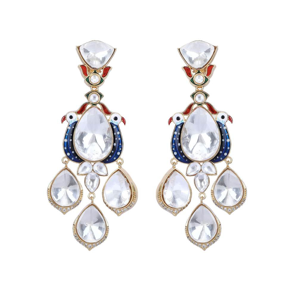 Auraa Trends 22Kt Gold Plated Kundan Blue Earring Set for Women and Girls