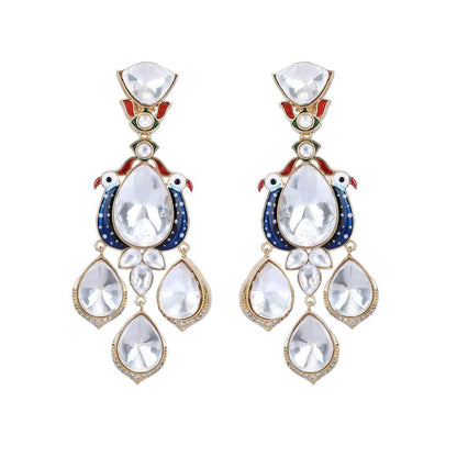 Auraa Trends 22Kt Gold Plated Kundan Blue Earring Set for Women and Girls