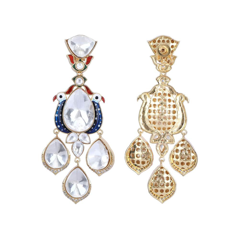 Auraa Trends 22Kt Gold Plated Kundan Blue Earring Set for Women and Girls