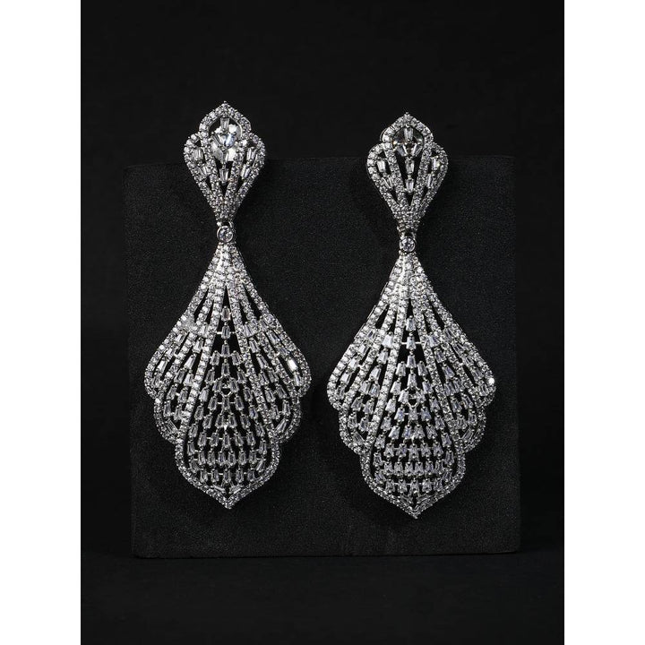 Auraa Trends Rhodium Plated American Diamond White Earring Set for Women and Girls