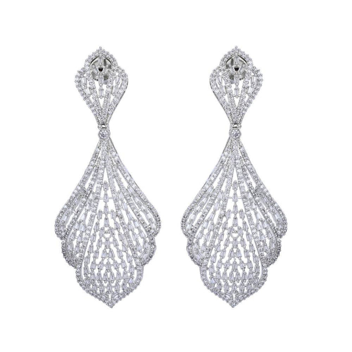 Auraa Trends Rhodium Plated American Diamond White Earring Set for Women and Girls