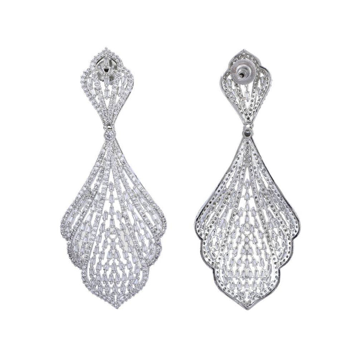 Auraa Trends Rhodium Plated American Diamond White Earring Set for Women and Girls