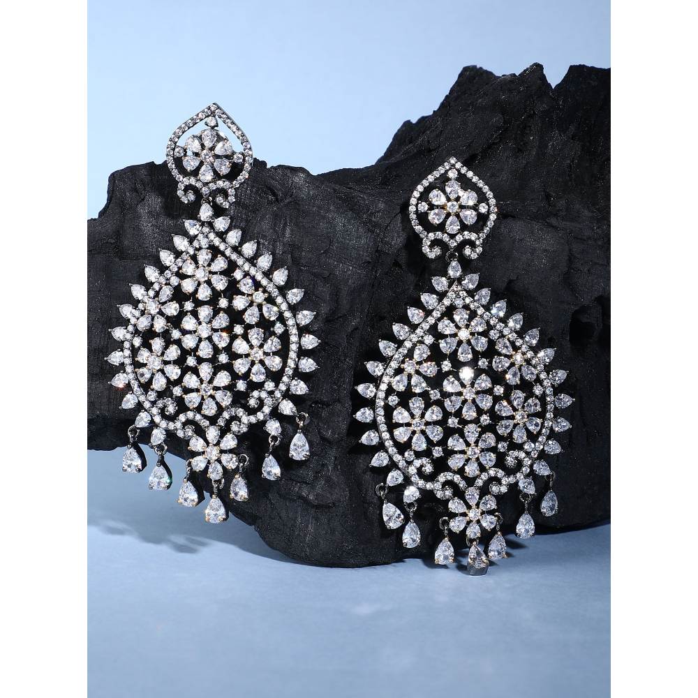 Auraa Trends Rhodium Plated American Diamond Zircon White Earrings for Women