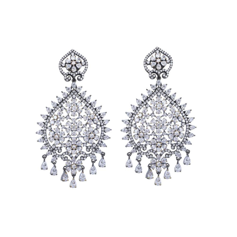 Auraa Trends Rhodium Plated American Diamond Zircon White Earrings for Women