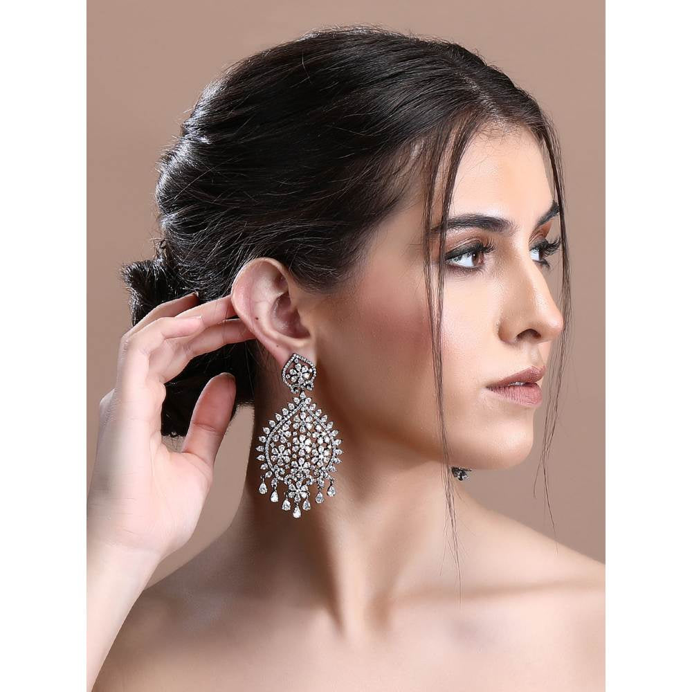 Auraa Trends Rhodium Plated American Diamond Zircon White Earrings for Women