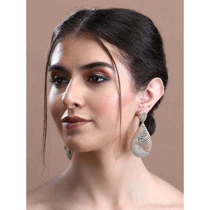 Auraa Trends Rhodium Plated American Diamond Zircon Gold Earrings for Women