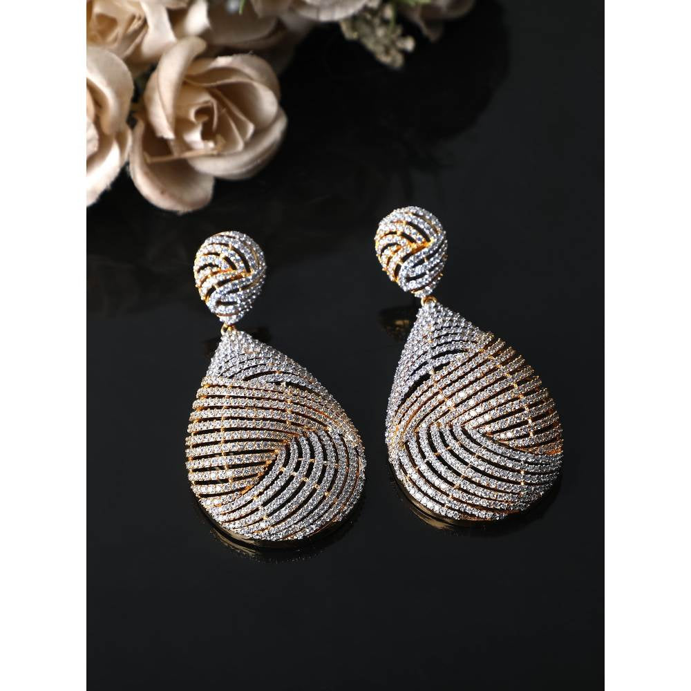 Auraa Trends Rhodium Plated American Diamond Zircon Gold Earrings for Women