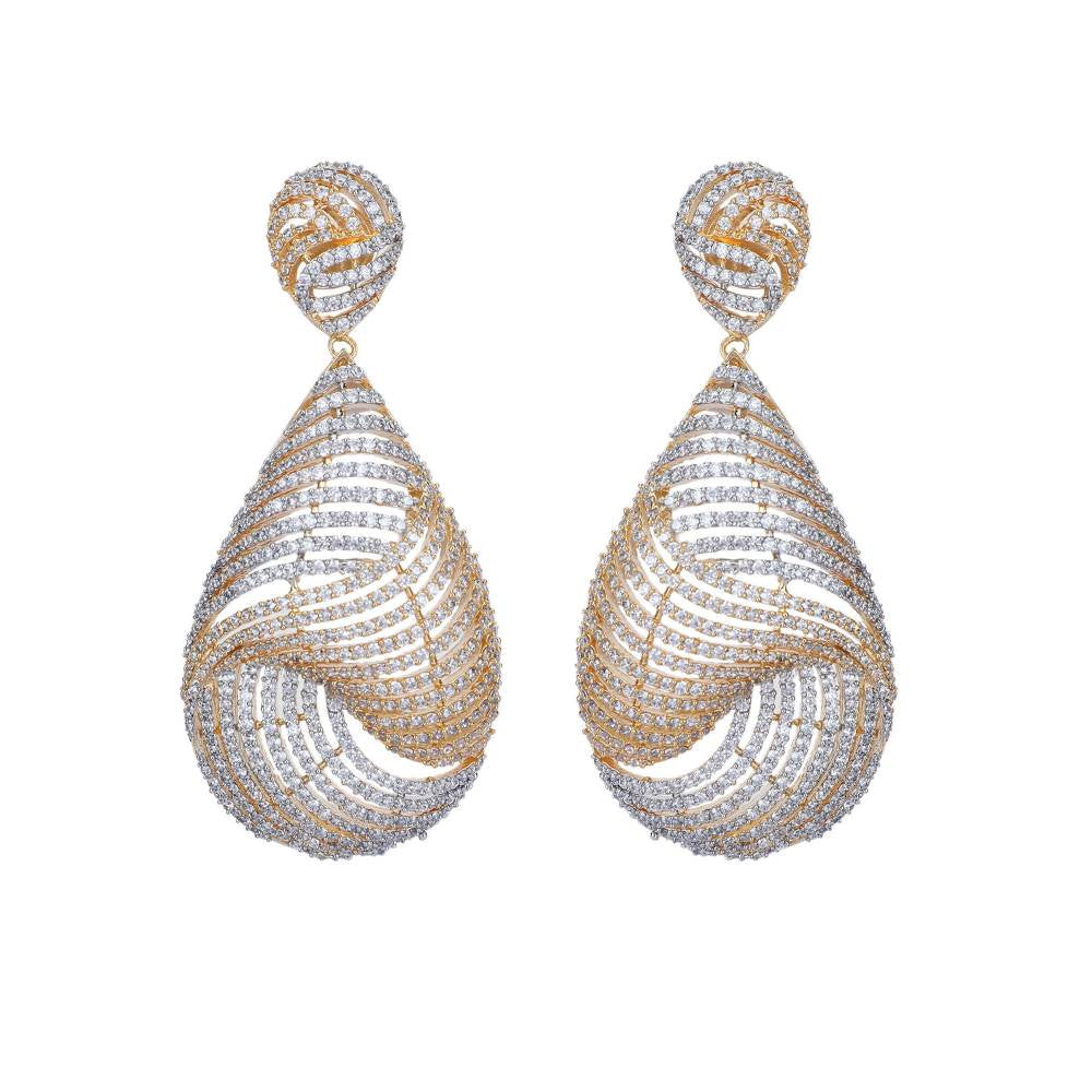 Auraa Trends Rhodium Plated American Diamond Zircon Gold Earrings for Women