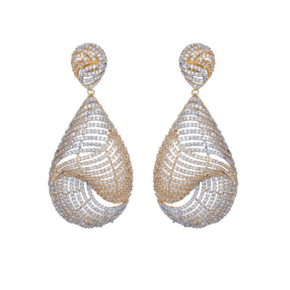 Auraa Trends Rhodium Plated American Diamond Zircon Gold Earrings for Women