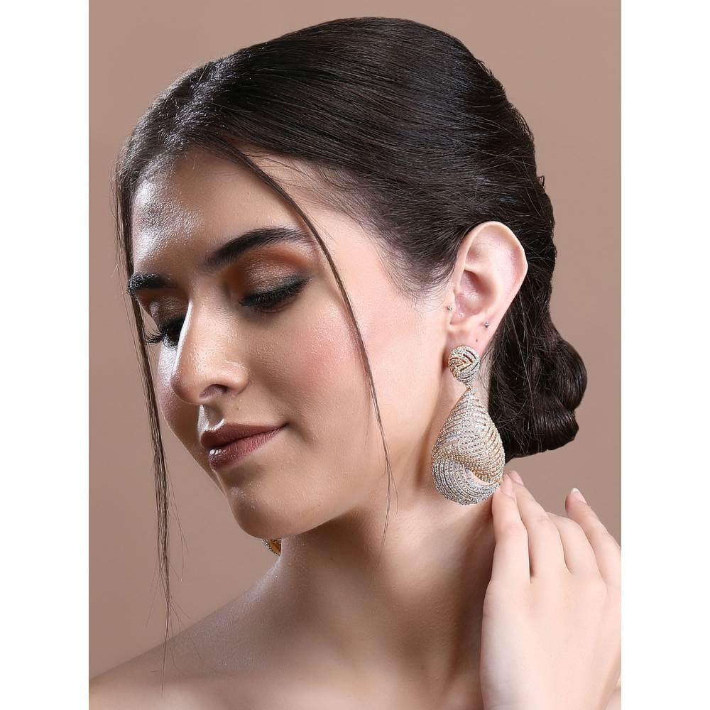 Auraa Trends Rhodium Plated American Diamond Zircon Gold Earrings for Women