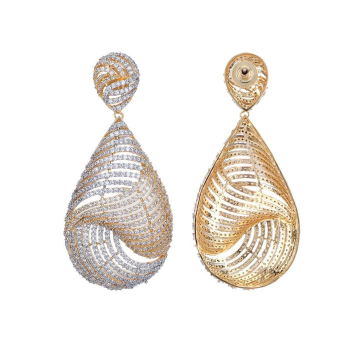 Auraa Trends Rhodium Plated American Diamond Zircon Gold Earrings for Women