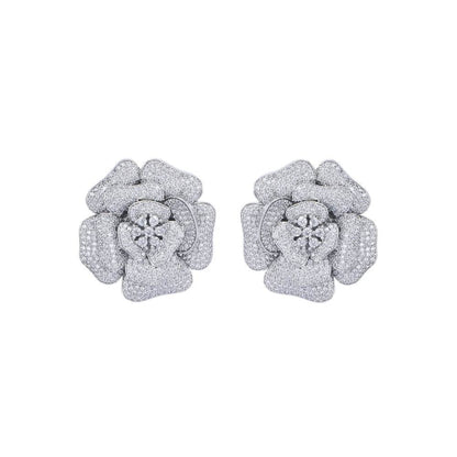Auraa Trends Rhodium Plated American Diamond White Earring Studs for Women