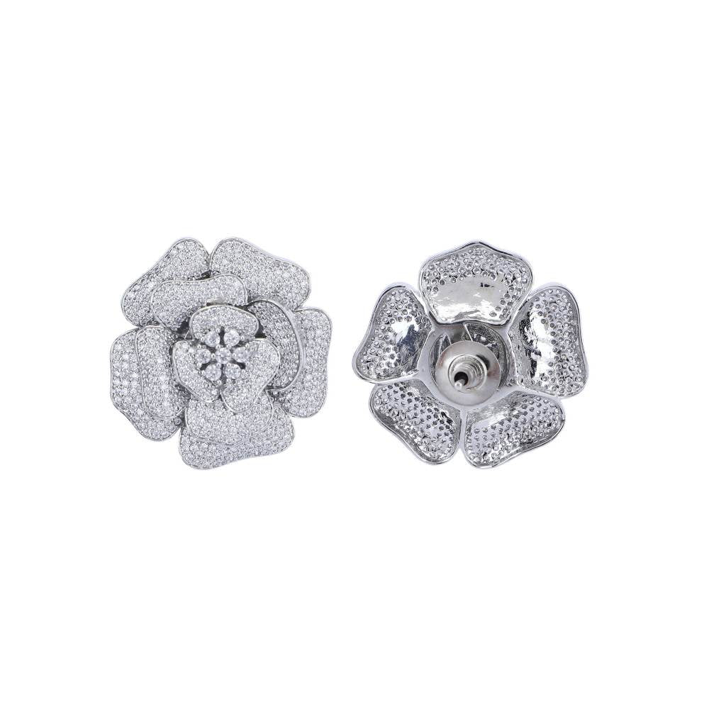 Auraa Trends Rhodium Plated American Diamond White Earring Studs for Women