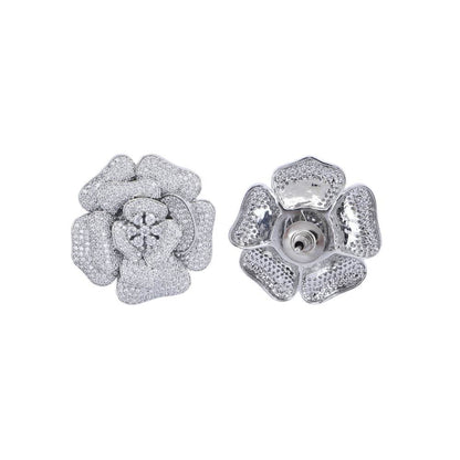 Auraa Trends Rhodium Plated American Diamond White Earring Studs for Women