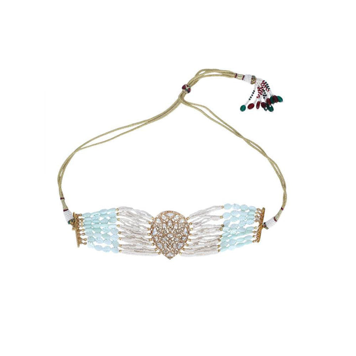 Auraa Trends 22KT Gold Plated Kundan Elegant Blue Necklace Set for Women