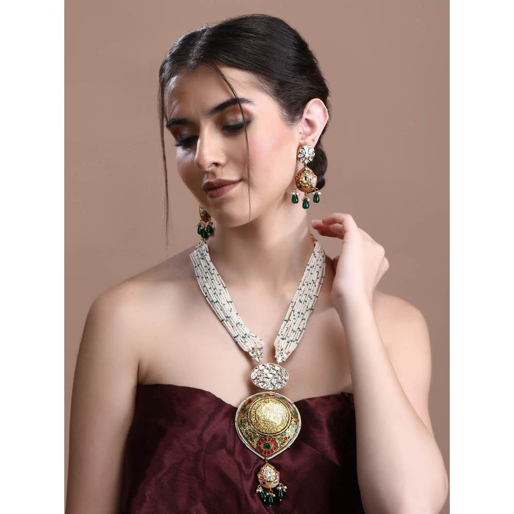 Auraa Trends 22KT Gold Plated Kundan Multi-Color Necklace Set for Women