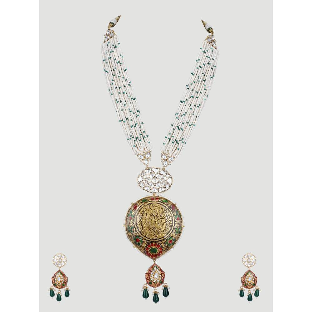 Auraa Trends 22KT Gold Plated Kundan Multi-Color Necklace Set for Women
