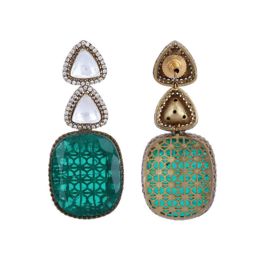 Auraa Trends Rhodium Plated American Diamond Zircon Green Necklace Set for Women