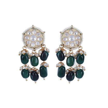 Auraa Trends 22KT Gold Plated Kundan Elegant Green Necklace Set for Women