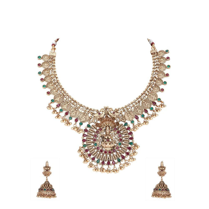 Auraa Trends 22KT Gold Plated Kundan Red and Green Necklace Set for Women