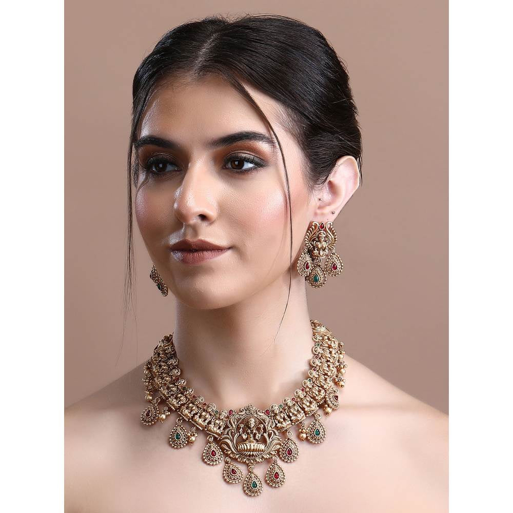 Auraa Trends 22KT Gold Plated Kundan Multi-Color Necklace Set for Women