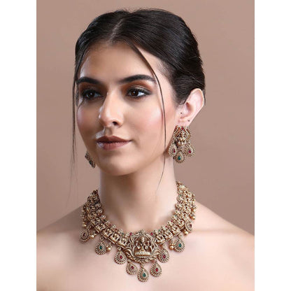 Auraa Trends 22KT Gold Plated Kundan Multi-Color Necklace Set for Women
