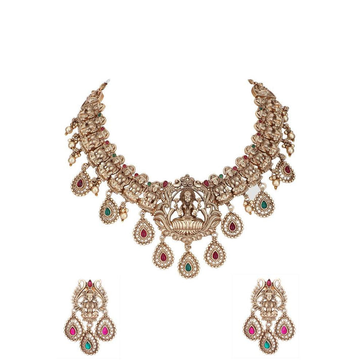 Auraa Trends 22KT Gold Plated Kundan Multi-Color Necklace Set for Women