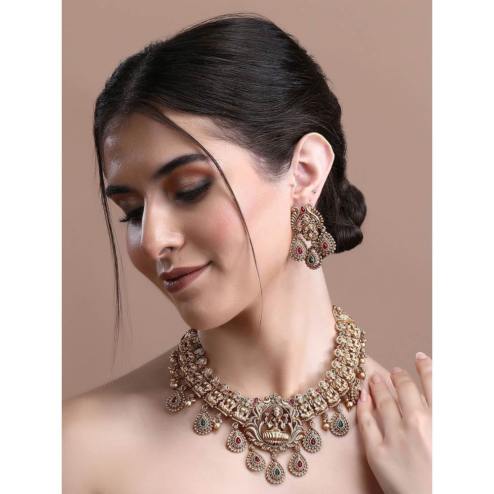 Auraa Trends 22KT Gold Plated Kundan Multi-Color Necklace Set for Women