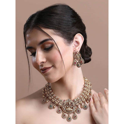Auraa Trends 22KT Gold Plated Kundan Multi-Color Necklace Set for Women