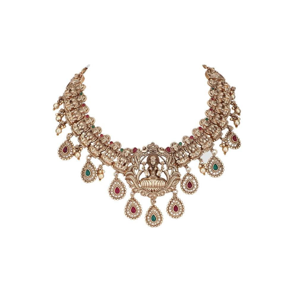 Auraa Trends 22KT Gold Plated Kundan Multi-Color Necklace Set for Women