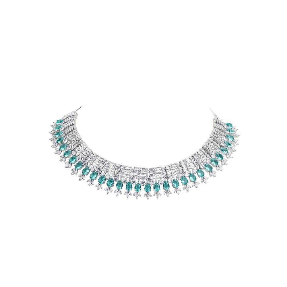 Auraa Trends Rhodium Plated American Diamond Zircon Red Necklace Set for women and Girls