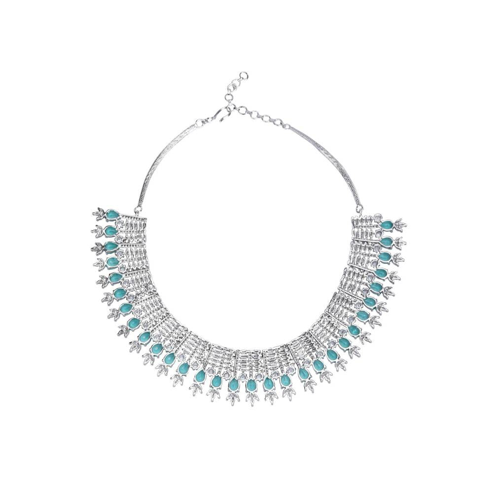 Auraa Trends Rhodium Plated American Diamond Zircon Red Necklace Set for women and Girls