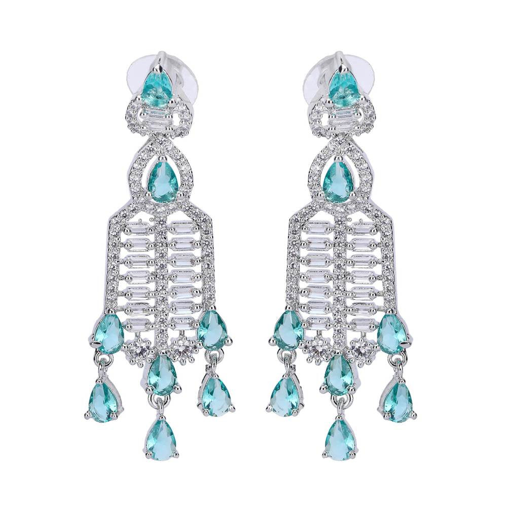 Auraa Trends Rhodium Plated American Diamond Zircon Red Necklace Set for women and Girls