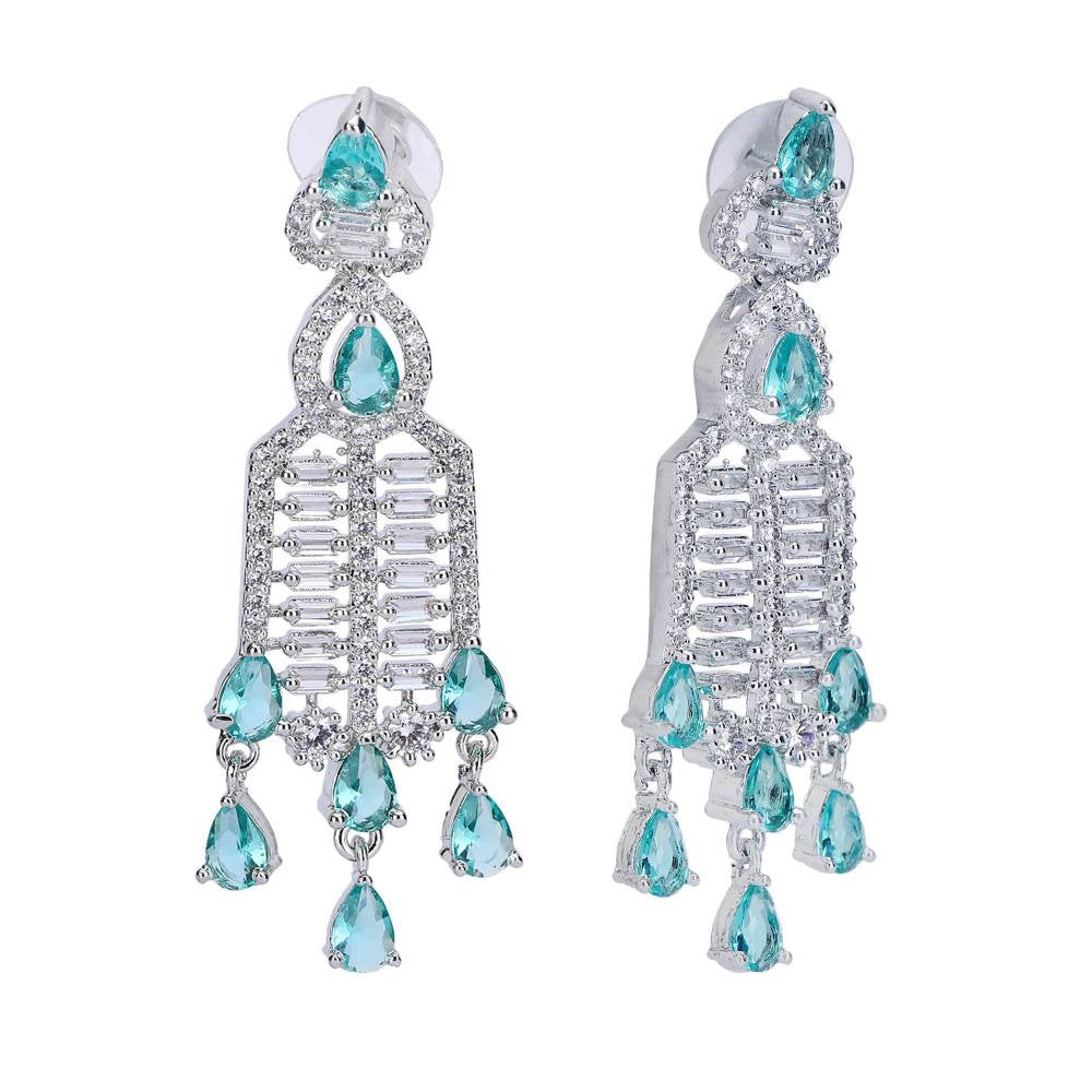 Auraa Trends Rhodium Plated American Diamond Zircon Red Necklace Set for women and Girls