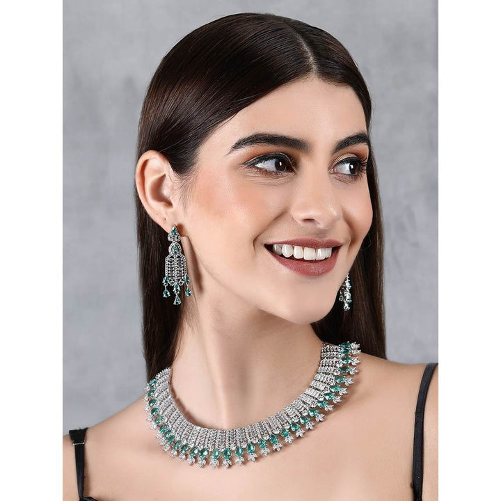 Auraa Trends Rhodium Plated American Diamond Zircon White Earring Set for women and Girls